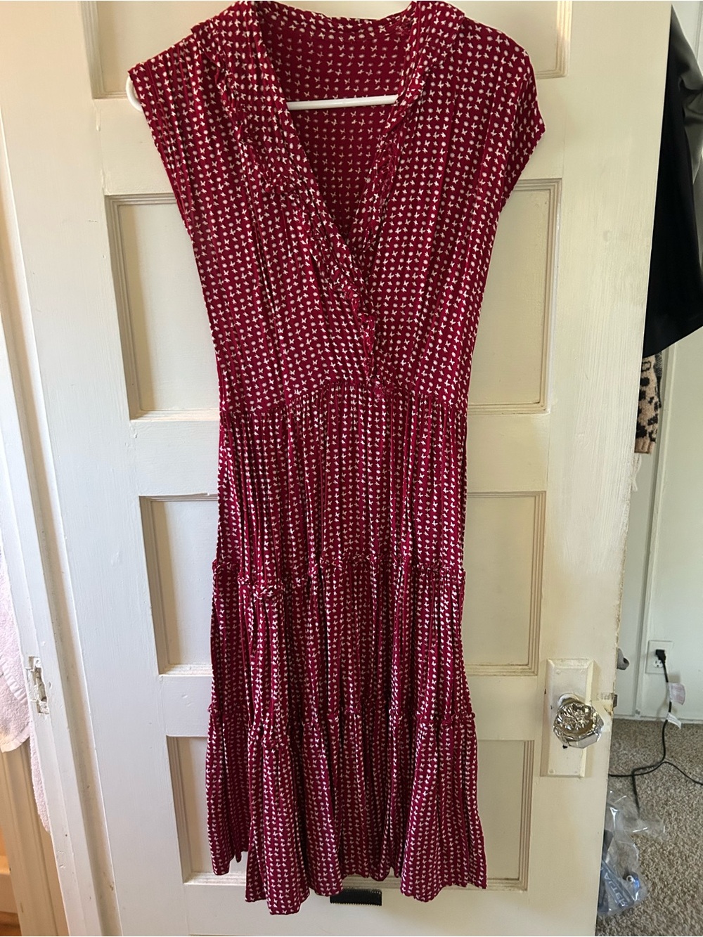 Vintage red V-Neck Tiered Women's Dress